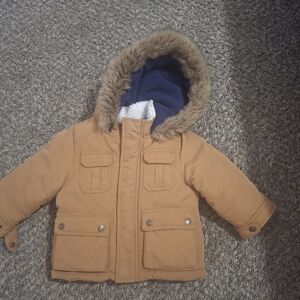 Carter's Tan Puffer Jacket with Faux Fur Hood